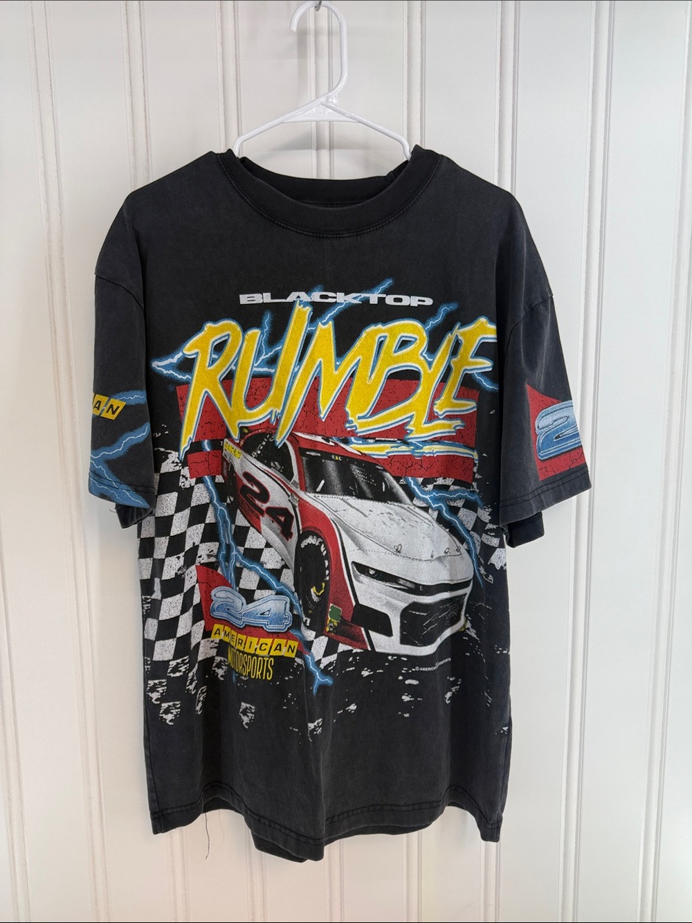 PacSun Black 'Rumble' Racing Graphic Tee with Yellow & Red Accents